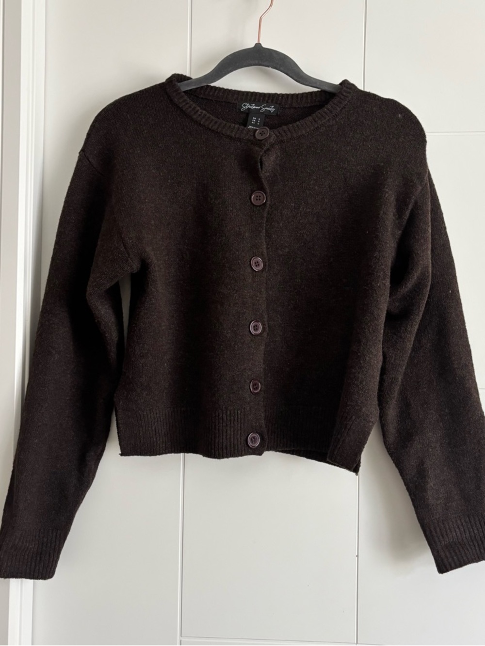 3/$45 Crewneck Brown Button-Up Women's Sweater